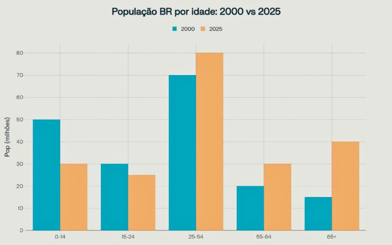 Gráfico mostrando a inversão da pirâmide etária brasileira